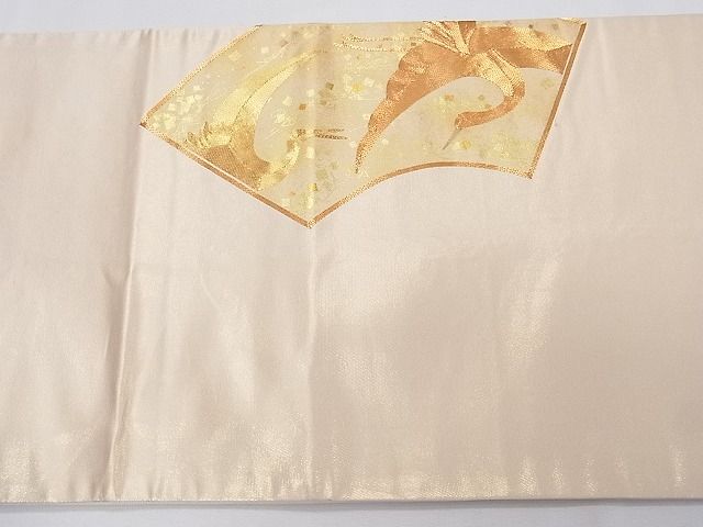 平和屋着物■太鼓柄袋帯 駒刺繍 扇面飛鶴文 金糸 逸品 CAAG0077fb
