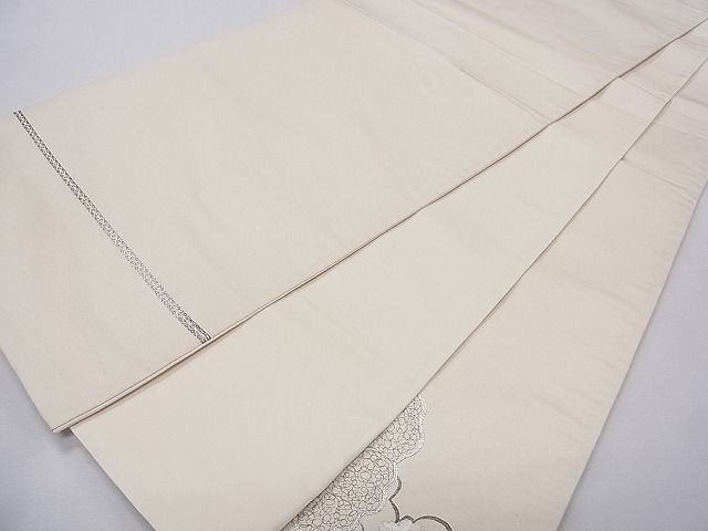 平和屋着物■袋帯 総刺繍 駒刺繍 双鶴雲取り花文 銀糸 逸品 CAAG0097fb