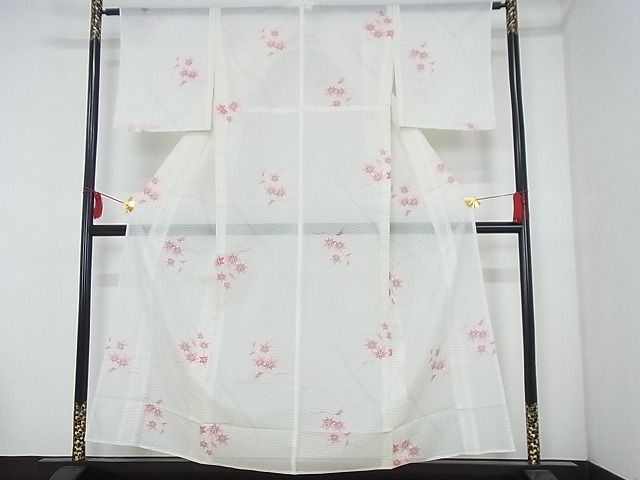 平和屋着物■夏物 小紋 絽 楓 洗える着物 AAAH9129Acs