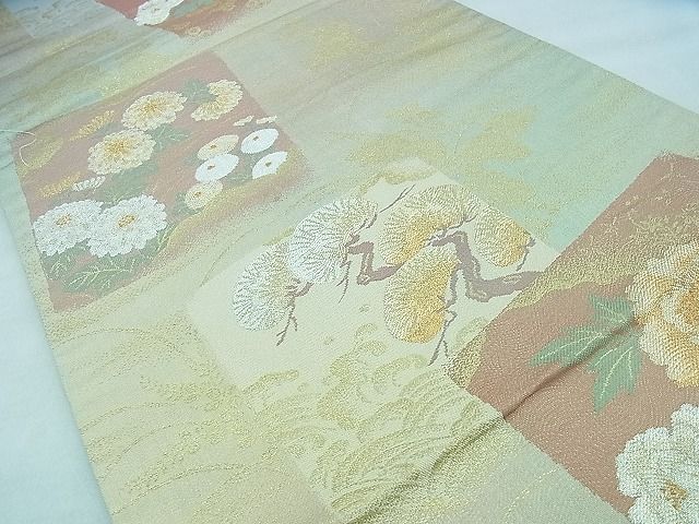 平和屋着物◎六通柄袋帯 色紙重ね花文 金銀糸 逸品 BAAF2195iy