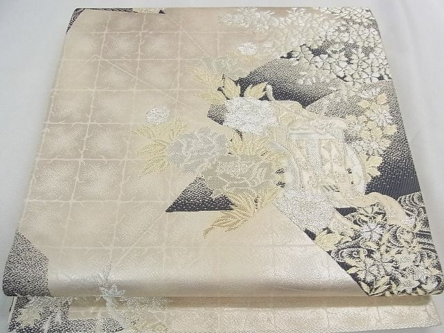 平和屋着物◎六通柄袋帯 御所車流水花文 金銀糸 逸品 CAAE9826yk