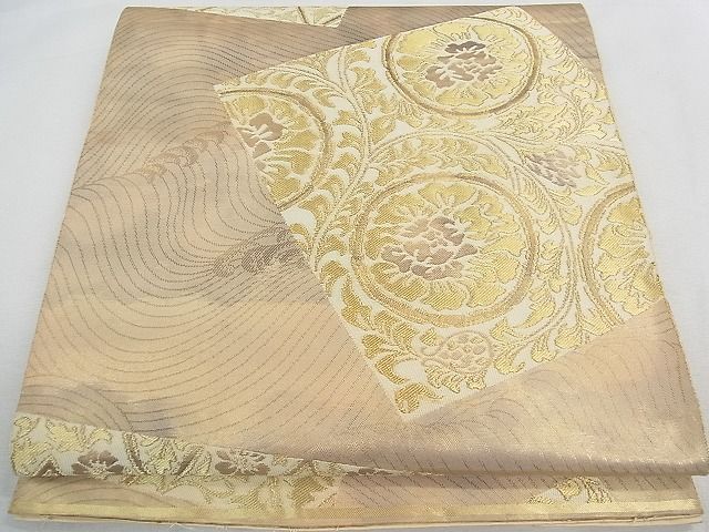 平和屋着物◎西陣の名門 本家加納 六通柄袋帯 色紙立波花唐草文 金糸 逸品 CAAE9821yk