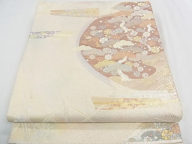 平和屋着物◎六通柄袋帯 流水扇面吉祥花松文 金銀糸 逸品 CAAE9831yk