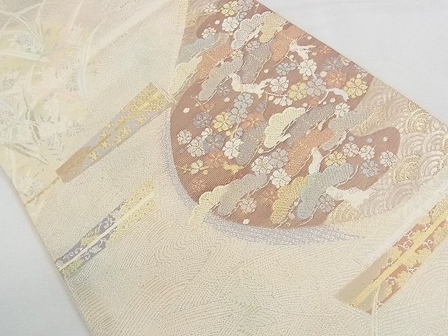 平和屋着物◎六通柄袋帯 流水扇面吉祥花松文 金銀糸 逸品 CAAE9831yk