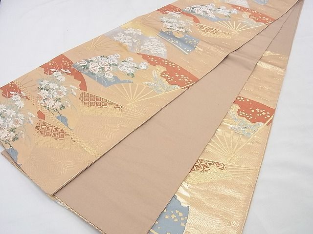 平和屋着物◎六通柄袋帯 唐織 扇面花文 金銀糸 逸品 BAAF2011iy