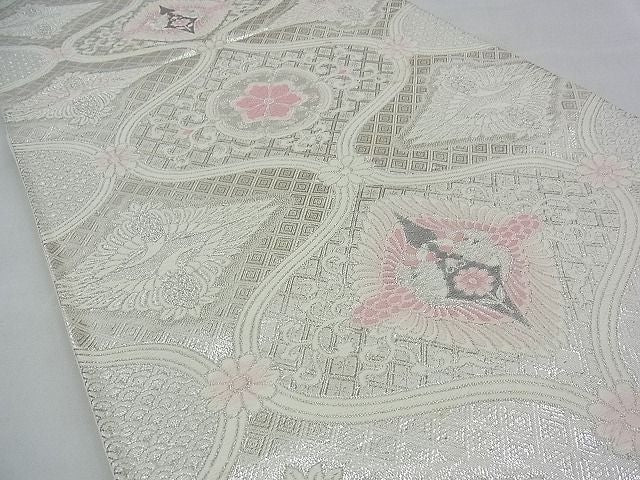 平和屋着物◎六通柄袋帯 唐織 向かい鳳凰花唐草文 銀糸 逸品 BAAF2043iy