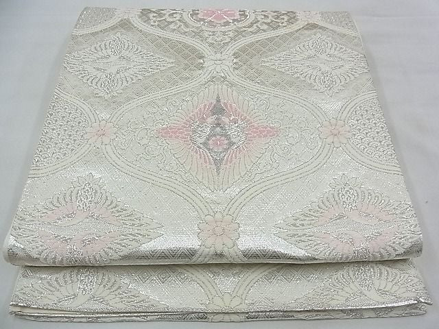 平和屋着物◎六通柄袋帯 唐織 向かい鳳凰花唐草文 銀糸 逸品 BAAF2043iy