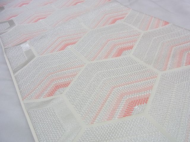 平和屋着物◎六通柄袋帯 亀甲文様 銀糸 逸品 BAAF2069iy