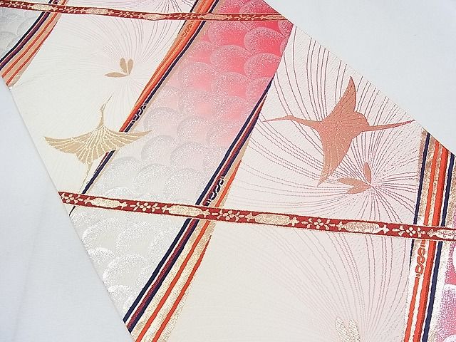 平和屋着物◎六通柄袋帯 飛鶴文 金銀糸 逸品 CAAF5627nb