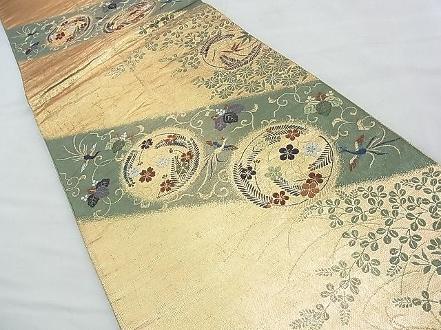 平和屋着物◎六通柄袋帯 唐織 鳳凰花丸唐草文 金糸 逸品 BAAF6983ow