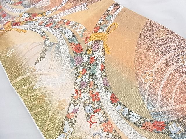 平和屋着物◎六通柄袋帯 唐織 束ね熨斗花蝶文 金糸 逸品 BAAH0140ow