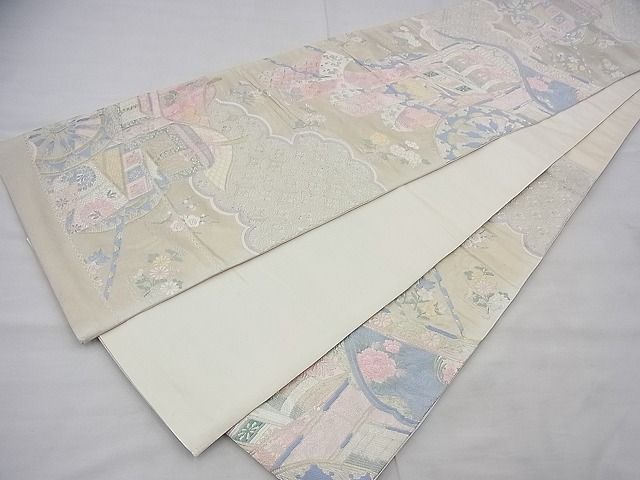 平和屋着物◎六通柄袋帯 唐織 御所車 金銀糸 逸品 BAAG1337fk
