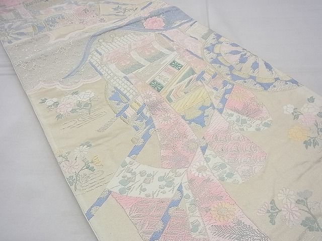 平和屋着物◎六通柄袋帯 唐織 御所車 金銀糸 逸品 BAAG1337fk