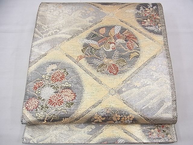 平和屋着物◎佐賀錦 六通柄袋帯 唐織 菱天井花鳥丸文 金銀糸 逸品 BAAG7931fk