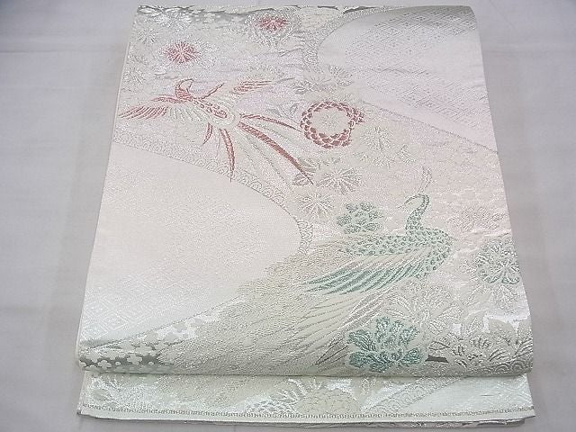平和屋着物◎六通柄袋帯 唐織 流水花鳥文 銀糸 逸品 BAAG8041fk