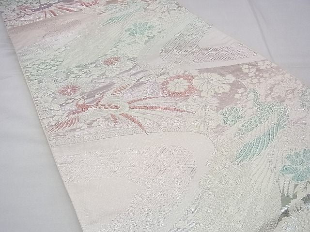 平和屋着物◎六通柄袋帯 唐織 流水花鳥文 銀糸 逸品 BAAG8041fk