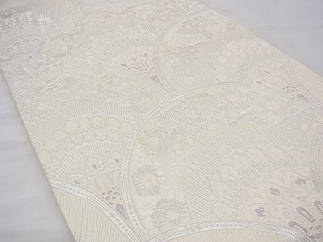 平和屋着物◎六通柄袋帯 唐織 裳美織 青海波花文 銀糸 逸品 BAAG8029fk