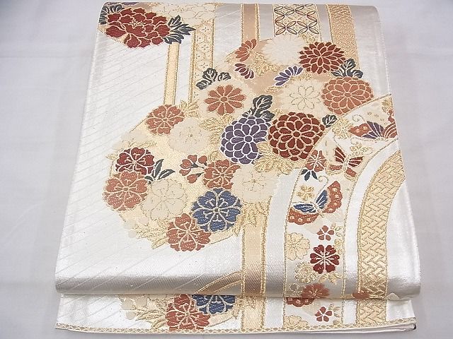 平和屋着物◎六通柄袋帯 唐織 舞蝶花丸文 金銀糸 逸品 BAAG8045fk