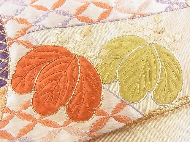 平和屋着物■袋帯 総刺繍 駒刺繍 几帳扇面花文 金銀糸 逸品 CAAG1677eg