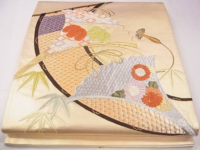平和屋着物■袋帯 総刺繍 駒刺繍 几帳扇面花文 金銀糸 逸品 CAAG1677eg