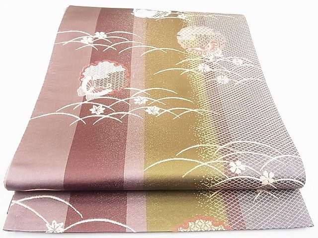 平和屋着物◎六通柄袋帯 唐織 雪輪舞蝶草花文 金糸 逸品 BAAG0176if
