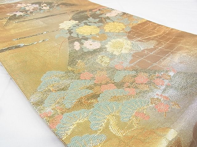 平和屋着物◎佐賀錦 六通柄袋帯 唐織 エ霞遠山花文 金糸 逸品 BAAG0180if