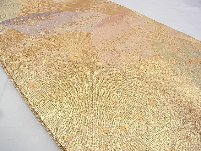平和屋着物◎佐賀錦 六通柄袋帯 扇面箔散らし文様 金糸 逸品 BAAG0186if