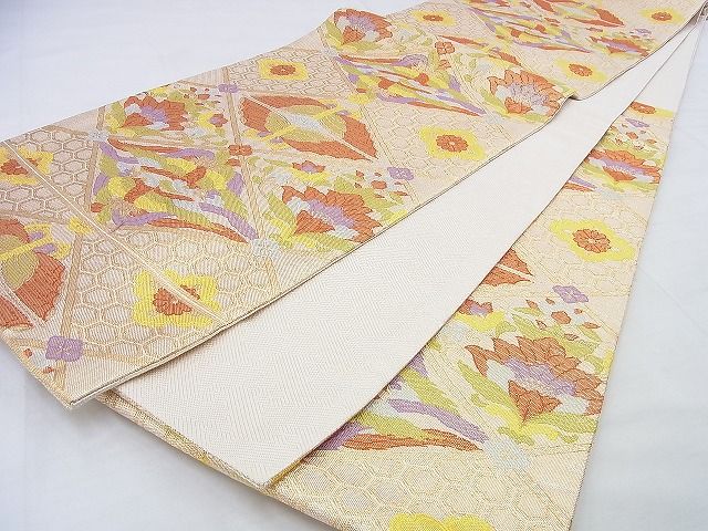 平和屋着物◎佐賀錦 六通柄袋帯 鳳凰向かい蝶花文 金糸 逸品 BAAG9628if