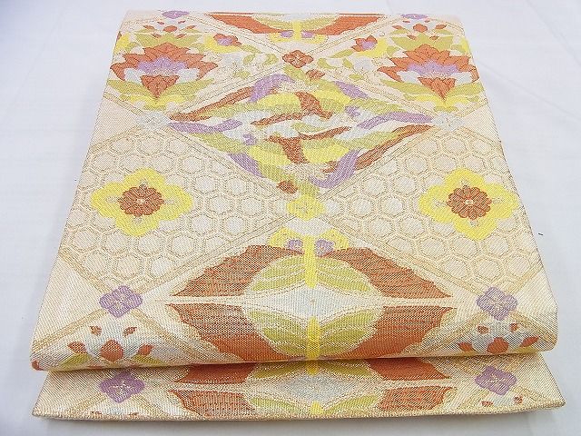 平和屋着物◎佐賀錦 六通柄袋帯 鳳凰向かい蝶花文 金糸 逸品 BAAG9628if