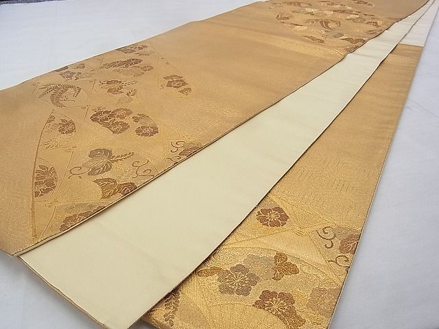 平和屋着物◎六通柄袋帯 流水扇面花文 金糸 逸品 BAAG9647if