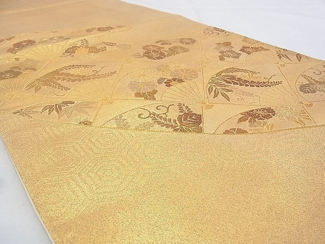 平和屋着物◎六通柄袋帯 流水扇面花文 金糸 逸品 BAAG9647if