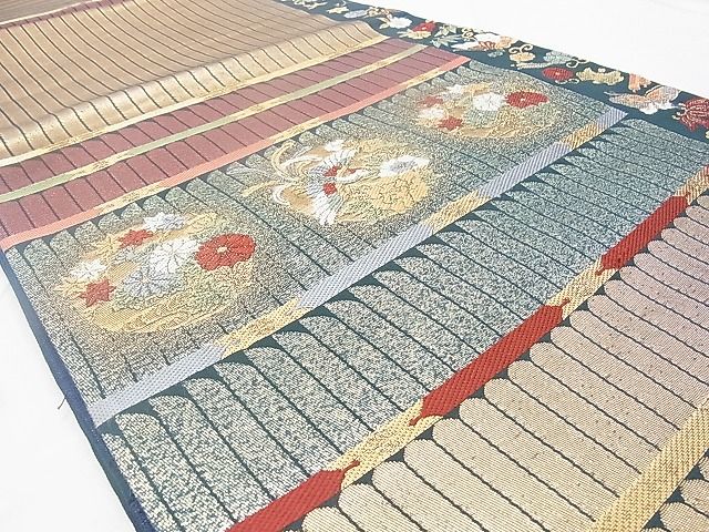 平和屋着物◎六通柄袋帯 唐織 格天井鳳凰花丸文 金糸 逸品 BAAG9672if