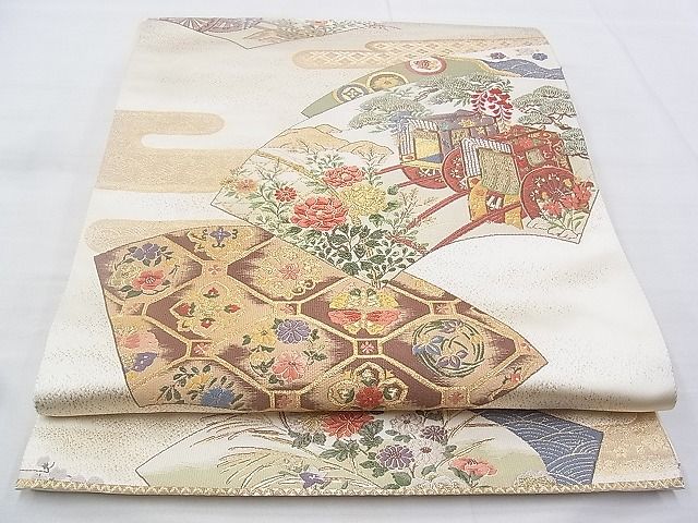 平和屋着物◎六通柄袋帯 唐織 エ霞地紙吉祥花文 金糸 逸品 BAAG9650if