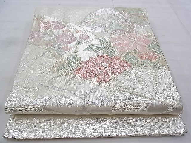 平和屋着物◎佐賀錦 太鼓柄袋帯 扇面花文 金銀糸 逸品 BAAG9691if