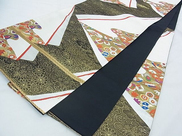 平和屋着物◎六通柄袋帯 唐織 宝尽くし文様 黒地 金銀糸 逸品 BAAG6429xa