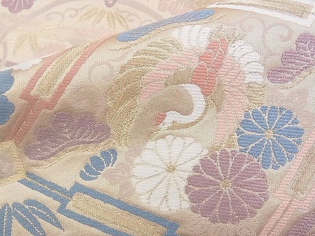平和屋着物◎六通柄袋帯 唐織 有職草花文 金糸 逸品 BAAG6443xa