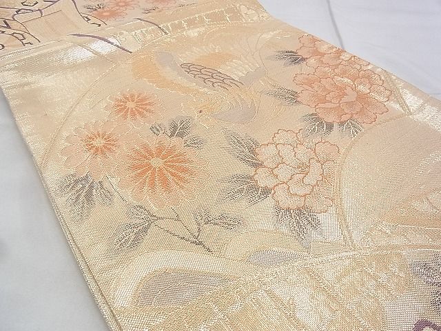 平和屋着物◎佐賀錦 六通柄袋帯 鳳凰地紙御所車花文 金糸 逸品 BAAG6449xa