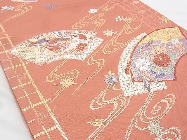 平和屋着物◎西陣 六通柄袋帯 唐織 地紙流水草花文 金糸 逸品 BAAG6461xa