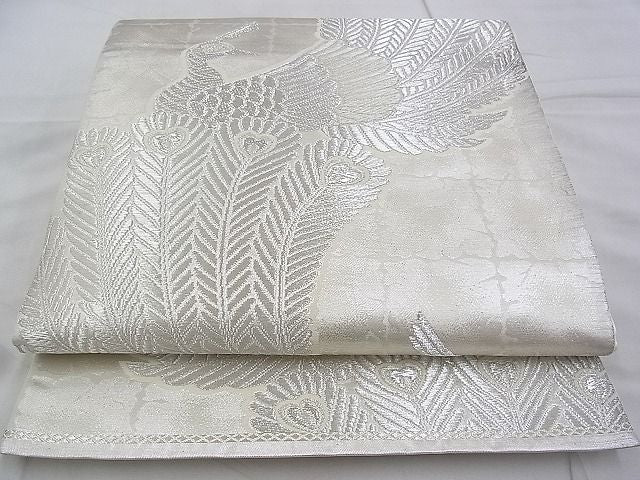 平和屋着物◎六通柄袋帯 唐織 孔雀 銀糸 逸品 BAAG6456xa
