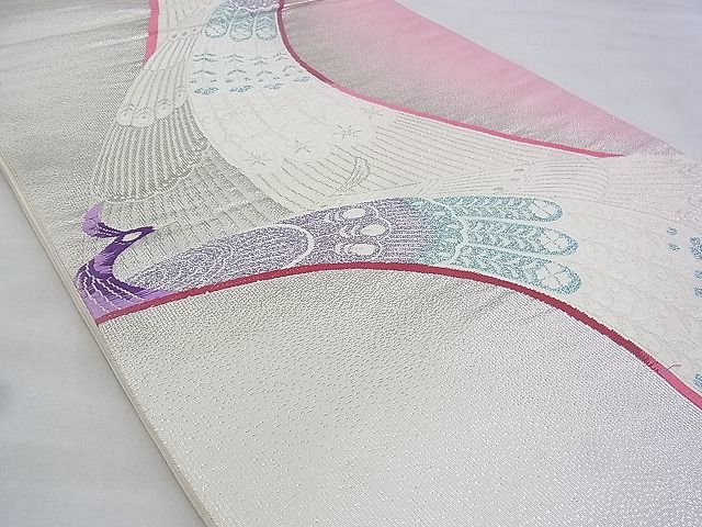 平和屋着物◎六通柄袋帯 唐織 孔雀 銀糸 逸品 BAAG6479xa