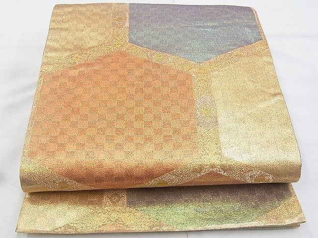 平和屋着物◎佐賀錦 六通柄袋帯 亀甲文様 金糸 逸品 BAAG6483xa