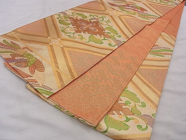 平和屋着物◎佐賀錦 六通柄袋帯 鳳凰菱花唐草文 金糸 逸品 BAAG9051iy