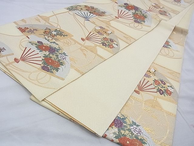 平和屋着物◎六通柄袋帯 唐織 扇面散らし花文 金糸 逸品 BAAG9039iy