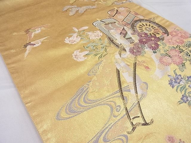 平和屋着物■太鼓柄袋帯 唐織 御所の庭 金糸 引箔 逸品 BAAG1576ea