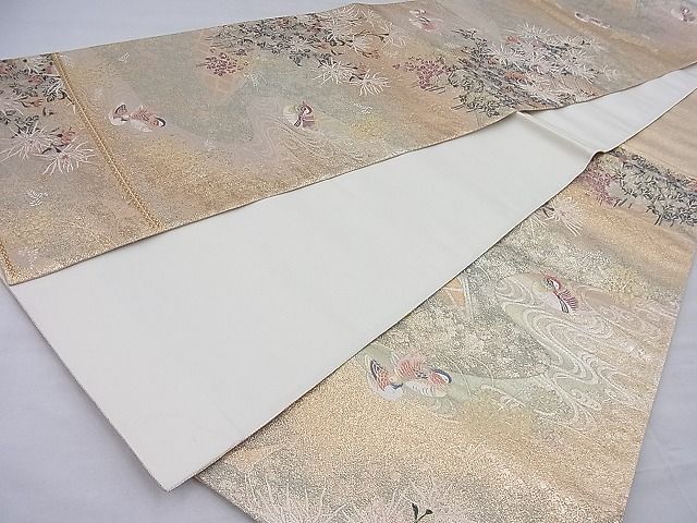 平和屋着物◎六通柄袋帯 流水鴛鴦秋草文 金糸 逸品 BAAG6265ea