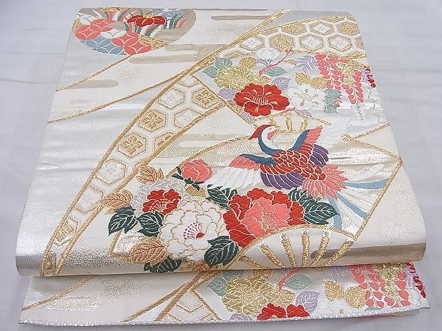 平和屋着物◎六通柄袋帯 唐織 扇面吉祥花鳥文 金糸 逸品 BAAG6267ea