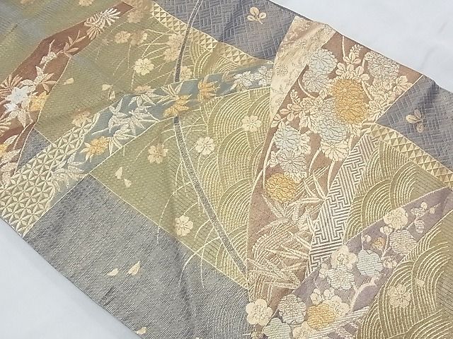 平和屋着物◎六通柄袋帯 芝草春秋花文 金糸 逸品 BAAG5075ns
