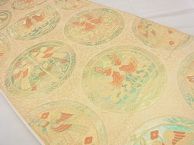 平和屋着物◎六通柄袋帯 向かい鳳凰花丸文 金糸 逸品 BAAG7253ph