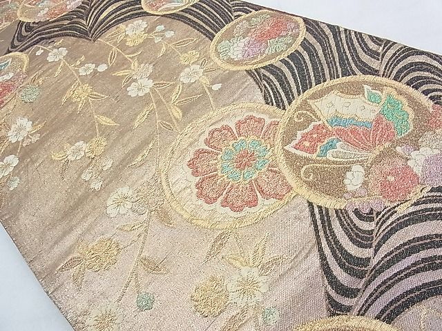 平和屋着物◎佐賀錦 六通柄袋帯 花蝶丸文 金糸 逸品 BAAG7329ph