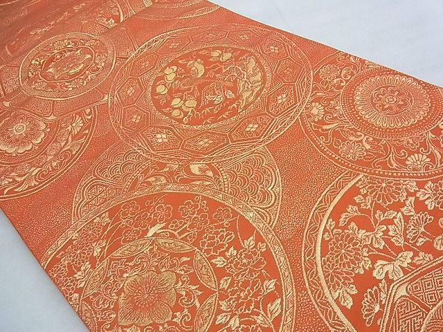 平和屋着物◎六通柄袋帯 花絵皿 金糸 逸品 BAAG7345ph